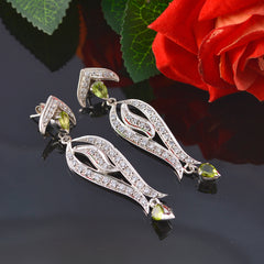 Riyo Nice Gemstone pear Faceted Green Peridot Silver Earring girlfriend gift