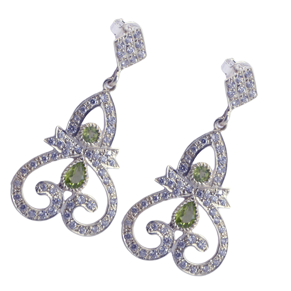 Riyo Fit Sterling Silber Ohrring für Damen, Peridot-Ohrring, Lünettenfassung, grüner Ohrring, Jhumka-Ohrring