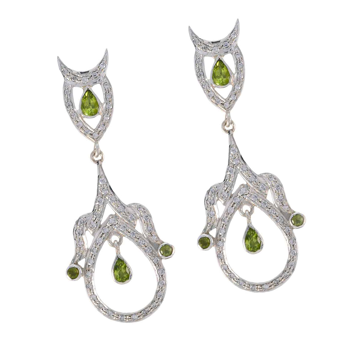 Riyo Foxy 925 Sterling Silver Earring For Sister Peridot Earring Bezel Setting Green Earring Jhumka Earring