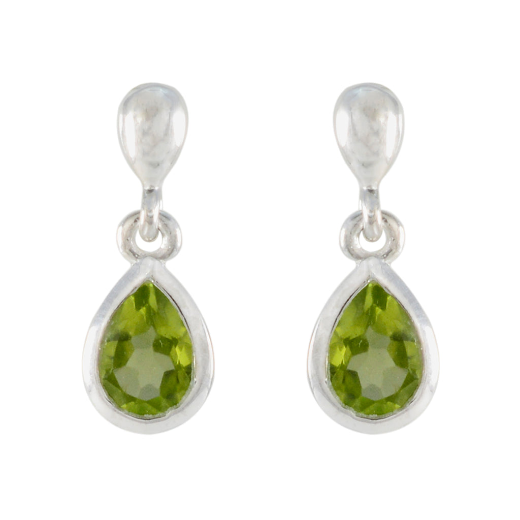 Riyo Beguiling Sterling Silver Earring For Wife Peridot Earring Bezel Setting Green Earring Stud Earring