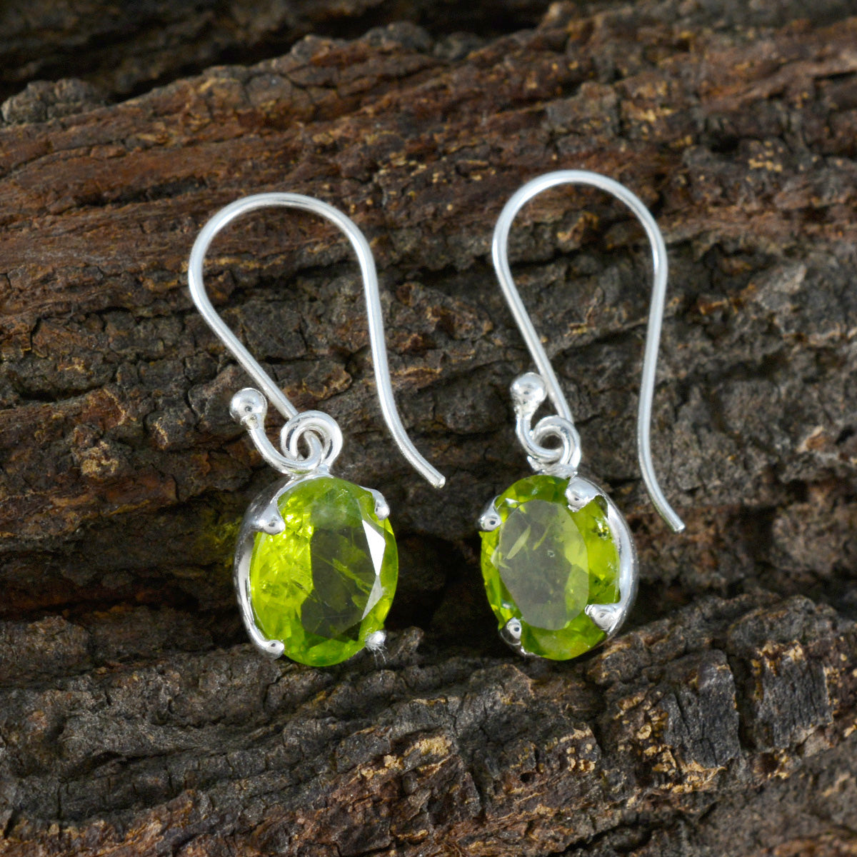 Riyo Fanciable 925 Sterling Silver Earring For Wife Peridot Earring Bezel Setting Green Earring Dangle Earring
