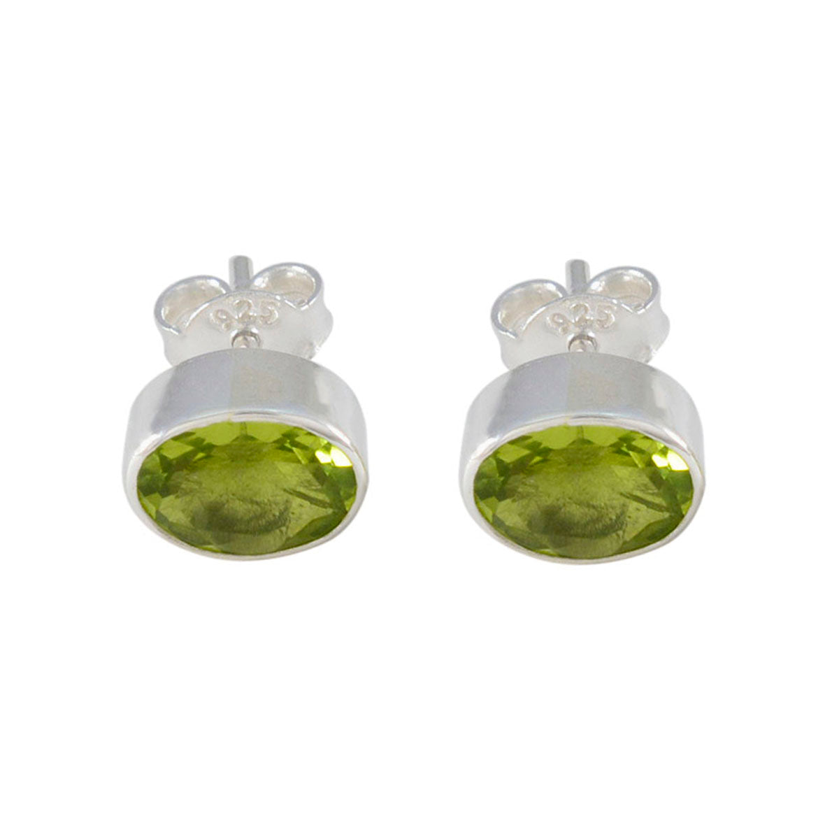 Riyo Decorative 925 Sterling Silver Earring For Wife Peridot Earring Bezel Setting Green Earring Stud Earring