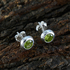 Riyo Cute Sterling Silver Earring For Female Peridot Earring Bezel Setting Green Earring Stud Earring