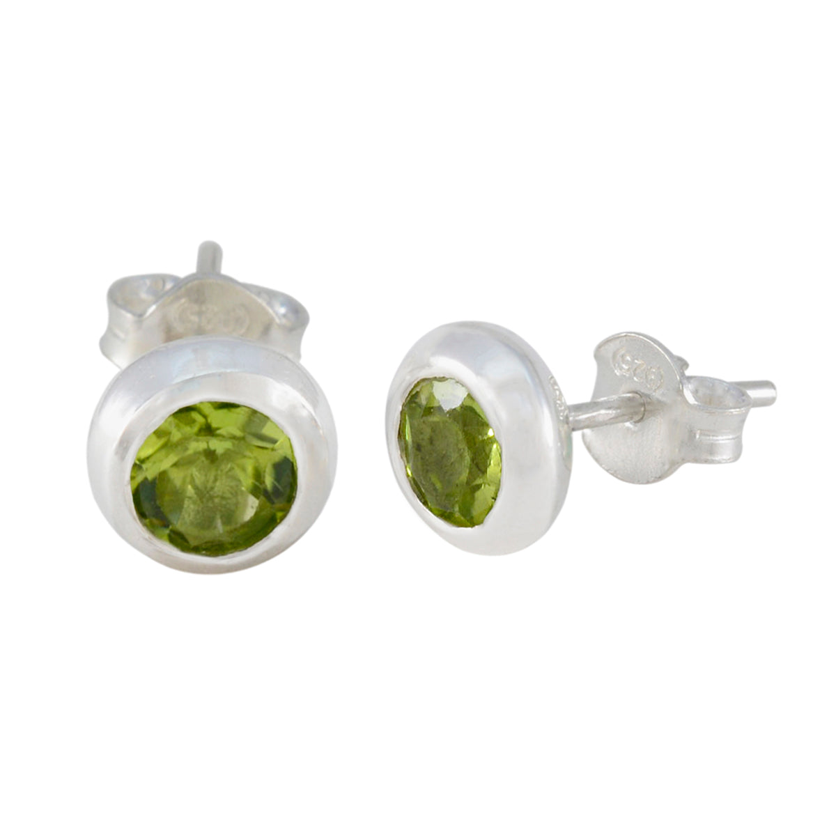 Riyo Cute Sterling Silver Earring For Female Peridot Earring Bezel Setting Green Earring Stud Earring
