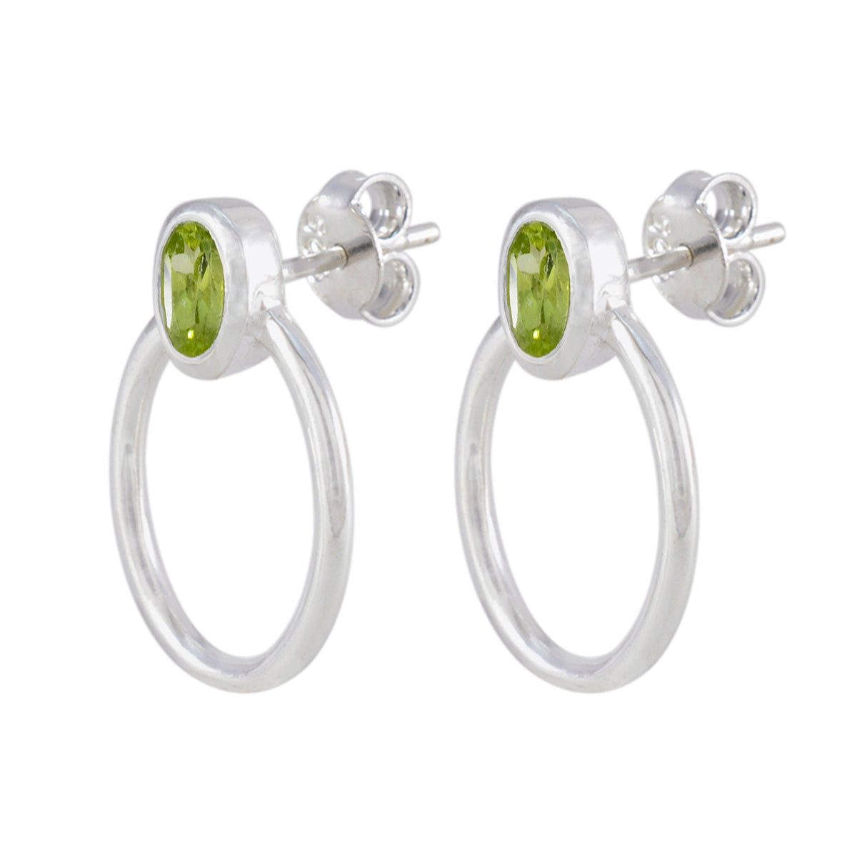 Riyo Pretty Sterling Silver Earring For Sister Peridot Earring Bezel Setting Green Earring Stud Earring