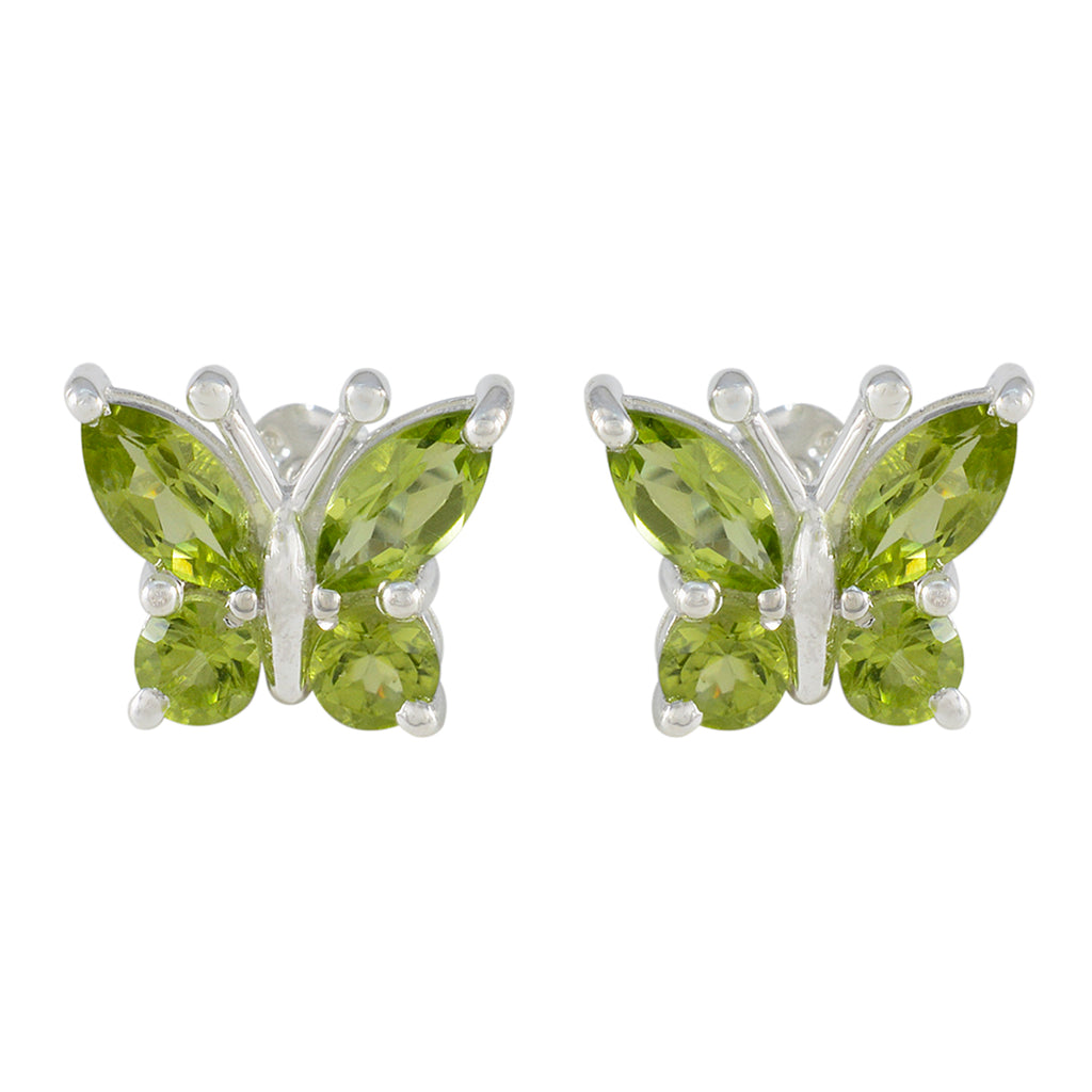 Riyo Graceful 925 Sterling Silver Earring For Girl Peridot Earring Bezel Setting Green Earring Stud Earring