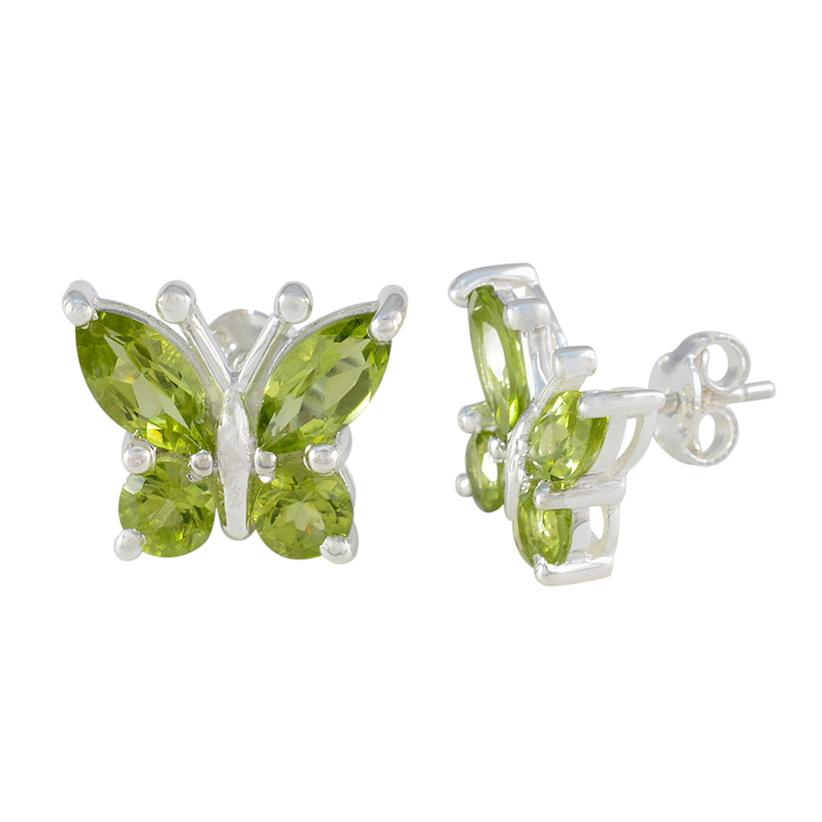 Riyo Graceful 925 Sterling Silver Earring For Girl Peridot Earring Bezel Setting Green Earring Stud Earring