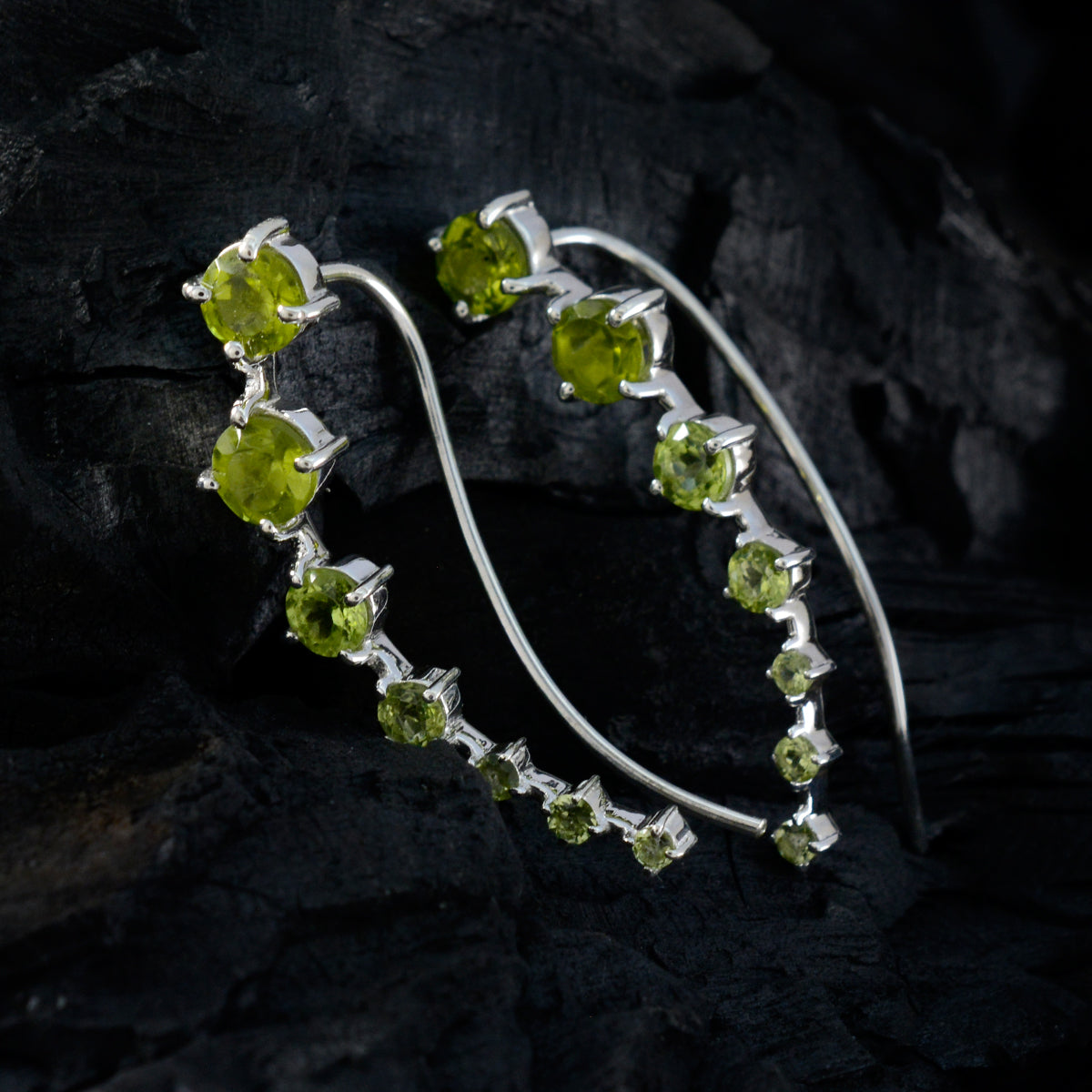 Riyo Artistic Sterling Silver Earring For Demoiselle Peridot Earring Bezel Setting Green Earring Ear Cuff Earring