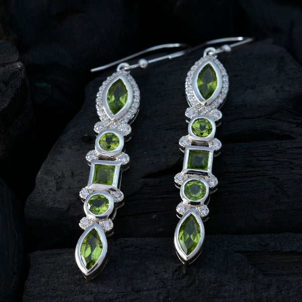 Riyo Beguiling 925 Sterling Silver Earring For Girl Peridot Earring Bezel Setting Green Earring Dangle Earring