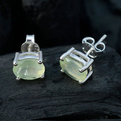 Riyo Himmlischer Ohrring aus 925er-Sterlingsilber für Mädchen, Prehnit-Ohrring, Lünettenfassung, grüner Ohrring, Ohrstecker