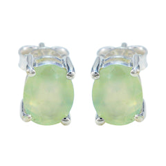 Riyo Himmlischer Ohrring aus 925er-Sterlingsilber für Mädchen, Prehnit-Ohrring, Lünettenfassung, grüner Ohrring, Ohrstecker