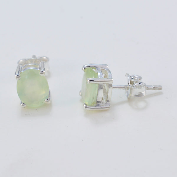 Riyo Heavenly 925 Sterling Silver Earring For Girl Prehnite Earring Bezel Setting Green Earring Stud Earring