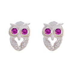 Riyo Handsome Sterling Silver Earring For Sister Ruby CZ Earring Bezel Setting Pink Earring Stud Earring