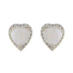 Riyo Alluring Sterling Silver Earring For Demoiselle Rainbow Moonstone Earring Bezel Setting White Earring Stud Earring