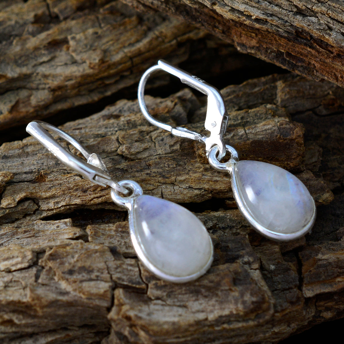Riyo Gorgeous Sterling Silver Earring For Lady Rainbow Moonstone Earring Bezel Setting White Earring Dangle Earring