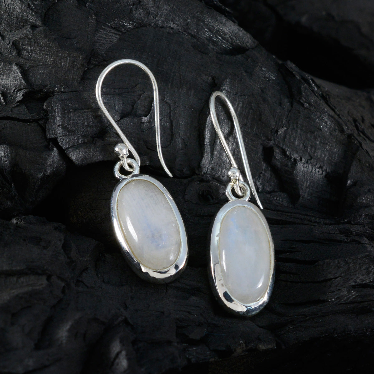 Riyo Mooie Sterling Zilveren Oorbel Voor Vrouwelijke Regenboog Maansteen Oorbel Bezel Setting Witte Oorbel Dangle Earring