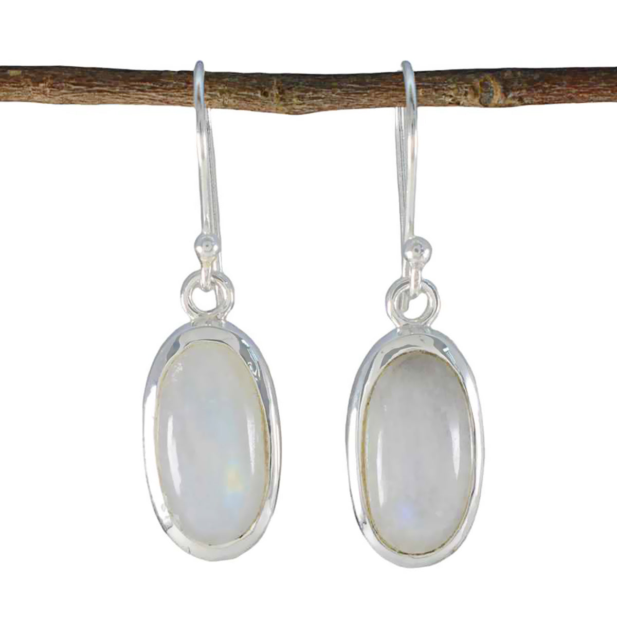 Riyo Mooie Sterling Zilveren Oorbel Voor Vrouwelijke Regenboog Maansteen Oorbel Bezel Setting Witte Oorbel Dangle Earring
