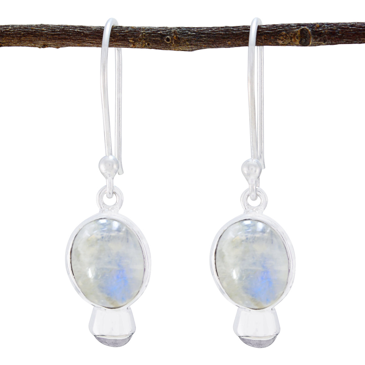 riyo spunky 925 sterling silver earring for female rainbow moonstone earring bezel setting white earring dangle earring