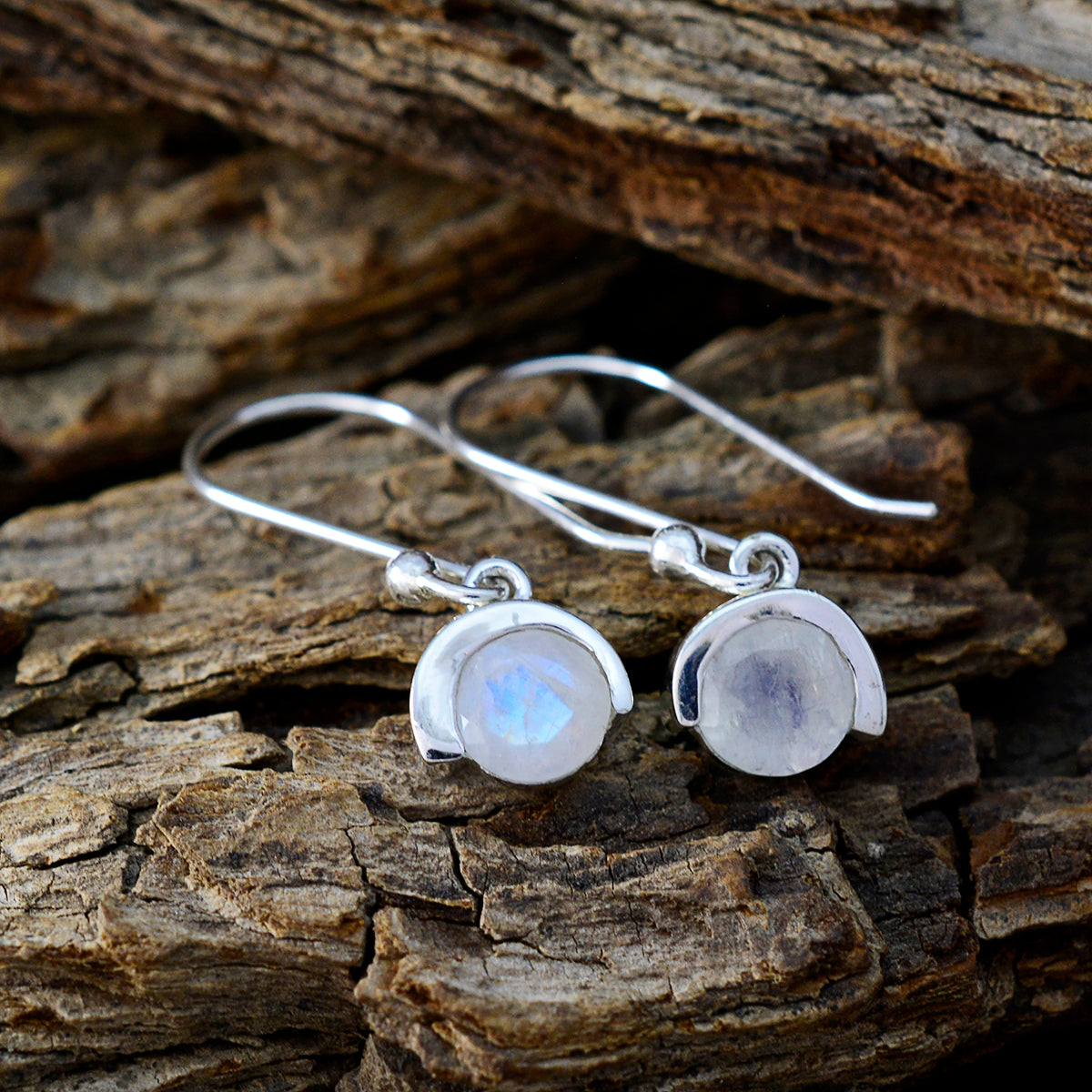 Riyo Lovely 925 Sterling Silver Earring For Women Rainbow Moonstone Earring Bezel Setting White Earring Dangle Earring