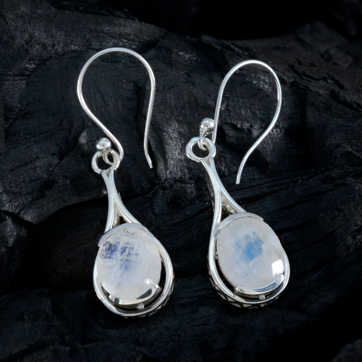 Riyo Irresistible 925 Sterling Silver Earring For Female Rainbow Moonstone Earring Bezel Setting White Earring Dangle Earring