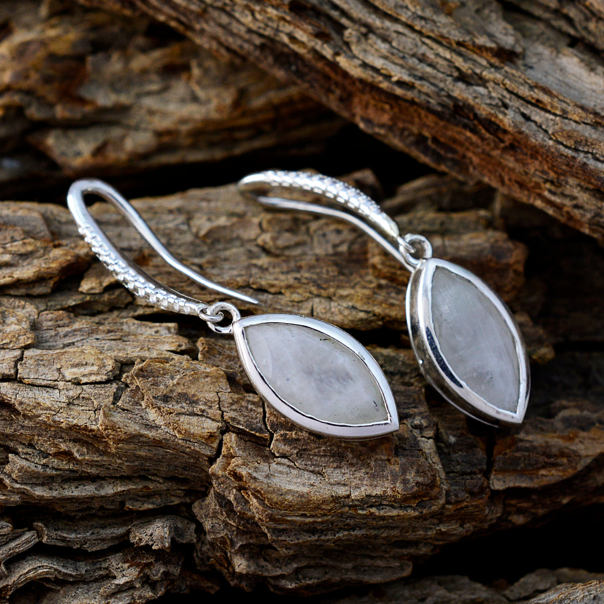 Riyo Spunky 925 Sterling Zilveren Oorbel Voor Vrouwen Regenboog Maansteen Oorbel Bezel Setting Witte Oorbel Dangle Earring
