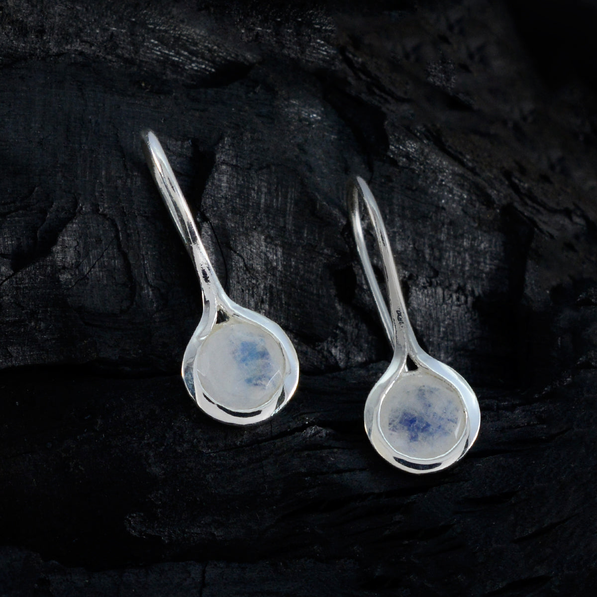 Riyo – boucle d'oreille en argent sterling, pour sœur, pierre de lune arc-en-ciel, réglage de la lunette, boucle d'oreille blanche pendante
