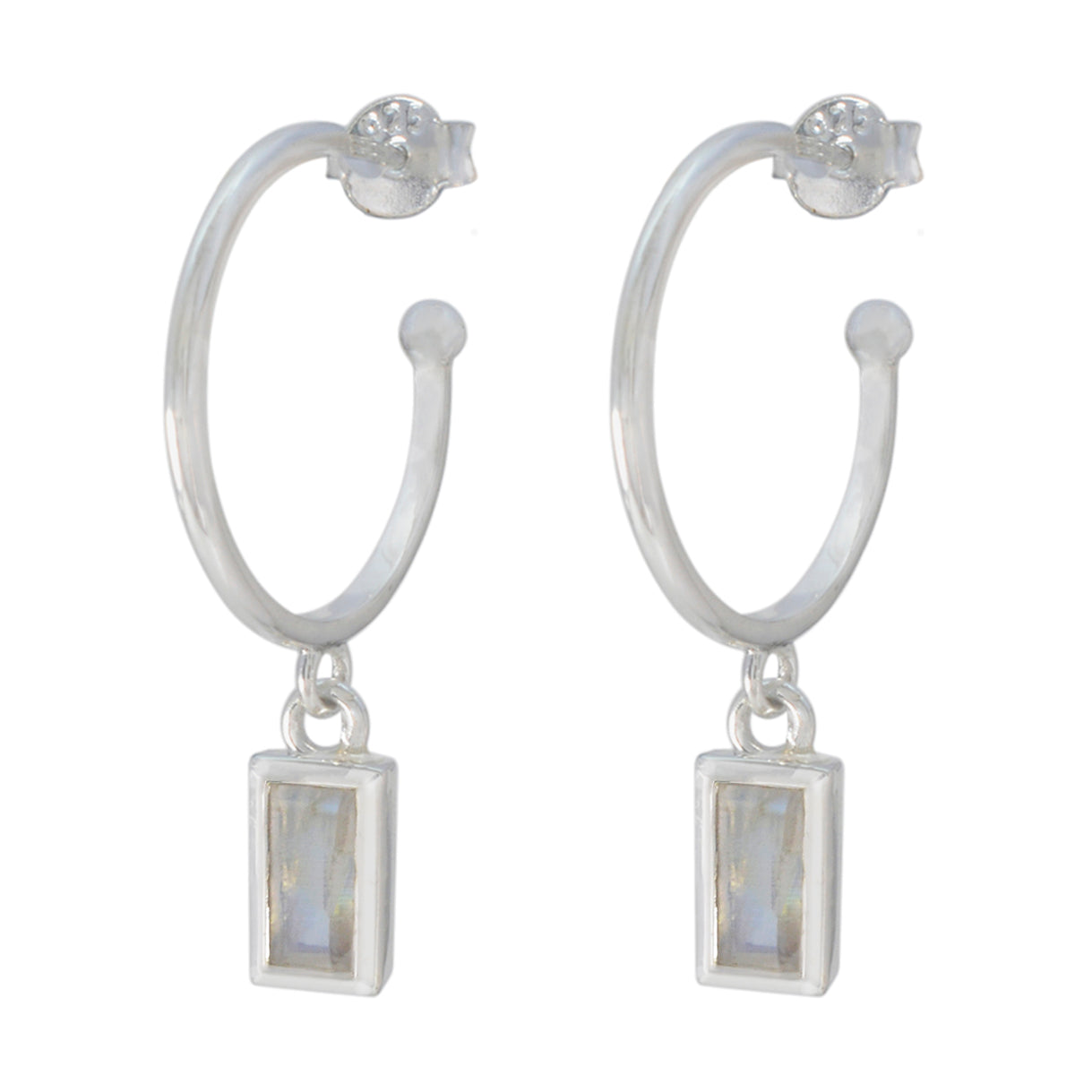 Riyo Good-Looking 925 Sterling Silver Earring For Sister Rainbow Moonstone Earring Bezel Setting White Earring Dangle Earring
