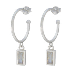 Riyo Goed Uitziende 925 Sterling Zilveren Oorbel Voor Zus Regenboog Maansteen Oorbel Bezel Setting Witte Oorbel Dangle Earring