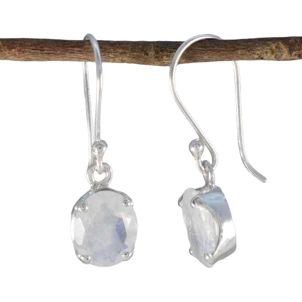 Riyo Beddable Sterling Silver Earring For Women Rainbow Moonstone Earring Bezel Setting White Earring Dangle Earring