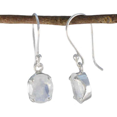 Riyo Beddable Sterling Silber Ohrring für Frauen Regenbogen Mondstein Ohrring Lünette Fassung Weißer Ohrring Baumelnder Ohrring