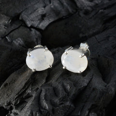 Riyo Fair 925 Sterling Silver Earring For Girl Rainbow Moonstone Earring Bezel Setting White Earring Stud Earring
