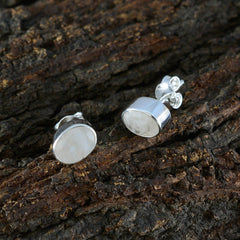 Riyo Magnificent Sterling Silver Earring For Women Rainbow Moonstone Earring Bezel Setting White Earring Stud Earring