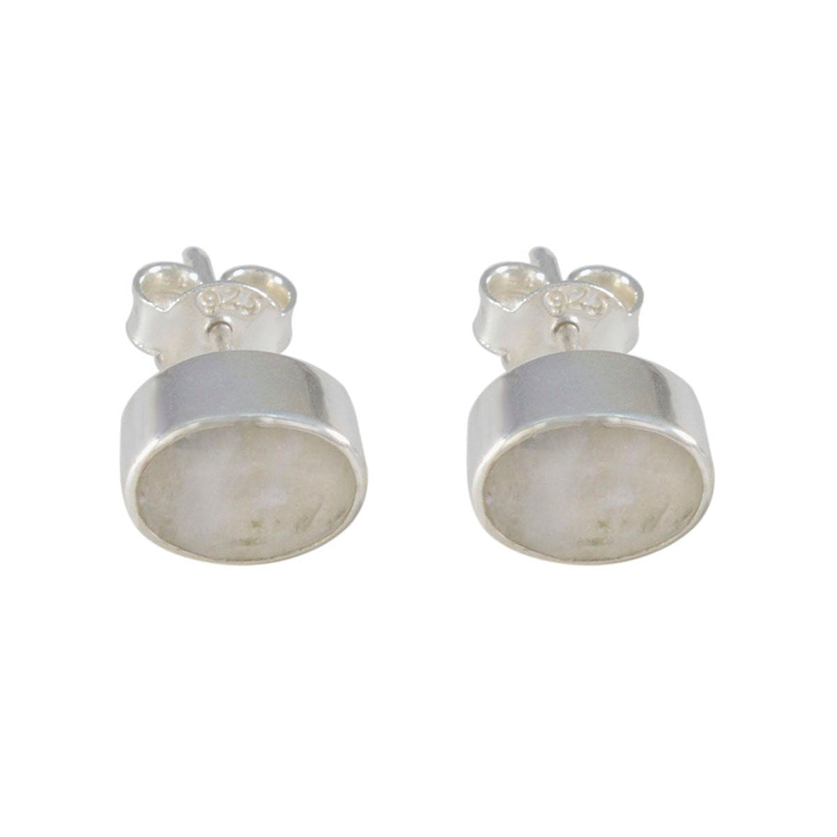 Riyo Prächtiger Sterling-Silber-Ohrring für Damen, Regenbogen-Mondstein-Ohrring, Lünettenfassung, weißer Ohrring-Bolzen-Ohrring