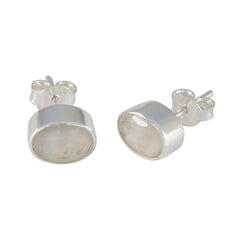 Riyo Prächtiger Sterling-Silber-Ohrring für Damen, Regenbogen-Mondstein-Ohrring, Lünettenfassung, weißer Ohrring-Bolzen-Ohrring