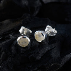 Precioso pendiente de plata de ley riyo drop-dead para mujer, pendiente de piedra lunar arcoíris, ajuste de bisel, pendiente blanco, pendiente de tuerca