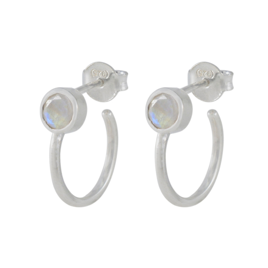 Riyo Glamorous 925 Sterling Silver Earring For Female Rainbow Moonstone Earring Bezel Setting White Earring Stud Earring