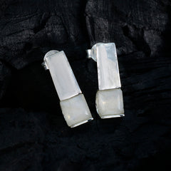 Riyo Divine 925 Sterling Silber Ohrring für Frau, Regenbogen-Mondstein-Ohrring, Lünettenfassung, weißer Ohrring-Ohrstecker