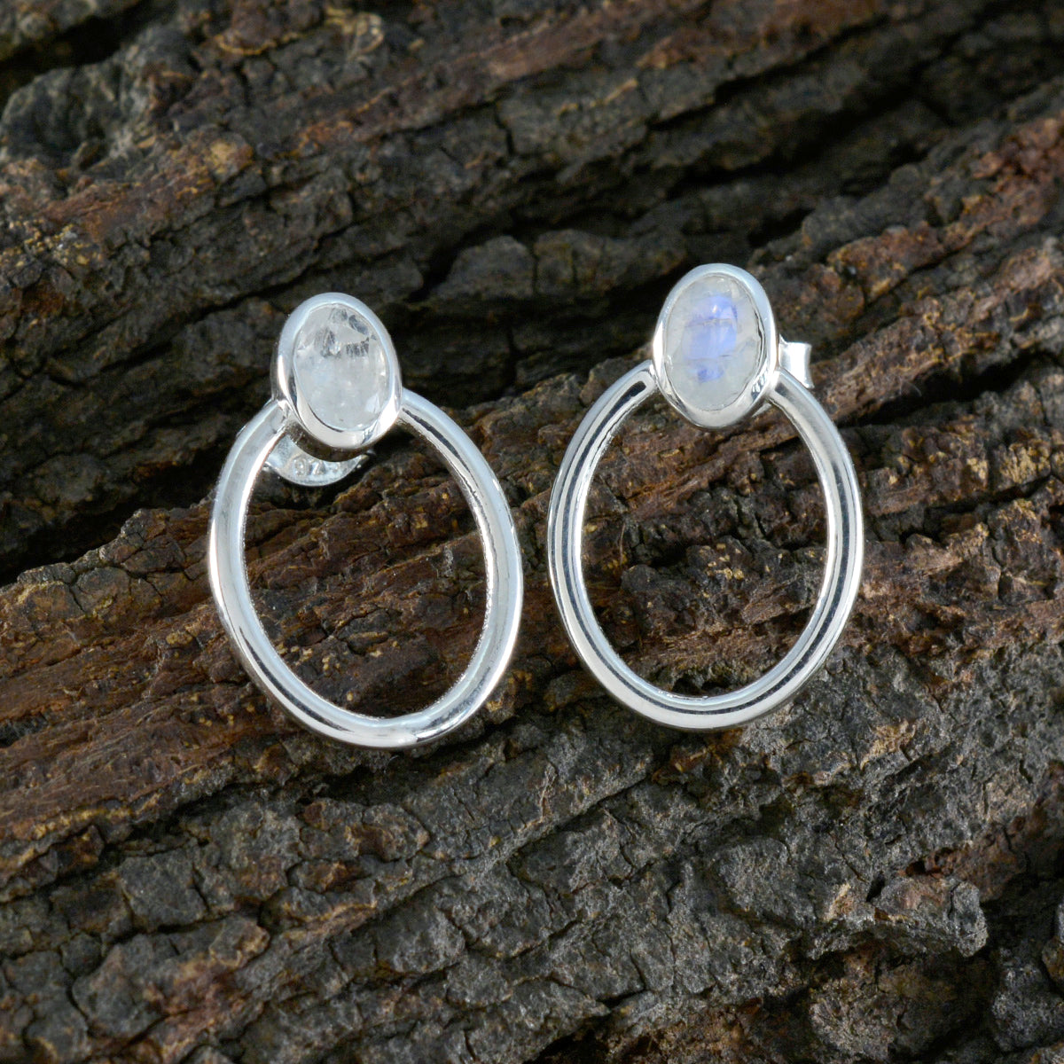 Riyo belle 925 boucle d'oreille en argent sterling pour femme arc-en-ciel pierre de lune boucle d'oreille lunette réglage blanc boucle d'oreille boucle d'oreille