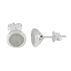 Riyo Hinreißender Ohrring aus 925er-Sterlingsilber für Demoiselle, Regenbogen-Mondstein-Ohrring, Lünettenfassung, weißer Ohrring-Ohrstecker