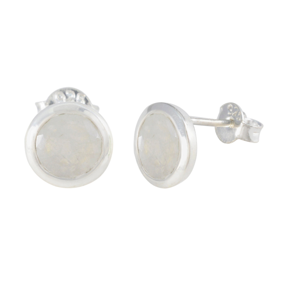 Riyo Spunky 925 Sterling Silber Ohrring für Mädchen Regenbogen Mondstein Ohrring Lünette Fassung weiß Ohrring Ohrstecker