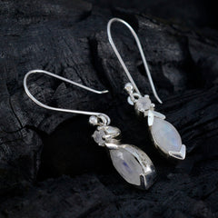 Riyo Pretty Sterling Silver Earring For Girl Rainbow Moonstone Earring Bezel Setting White Earring Dangle Earring