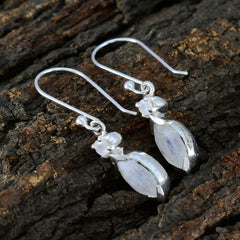 Riyo Pretty Sterling Silver Earring For Girl Rainbow Moonstone Earring Bezel Setting White Earring Dangle Earring