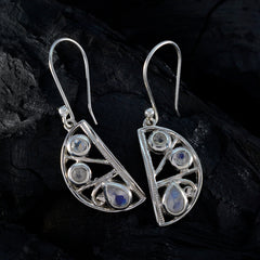 Riyo Decorative 925 Sterling Silver Earring For Girl Rainbow Moonstone Earring Bezel Setting White Earring Dangle Earring
