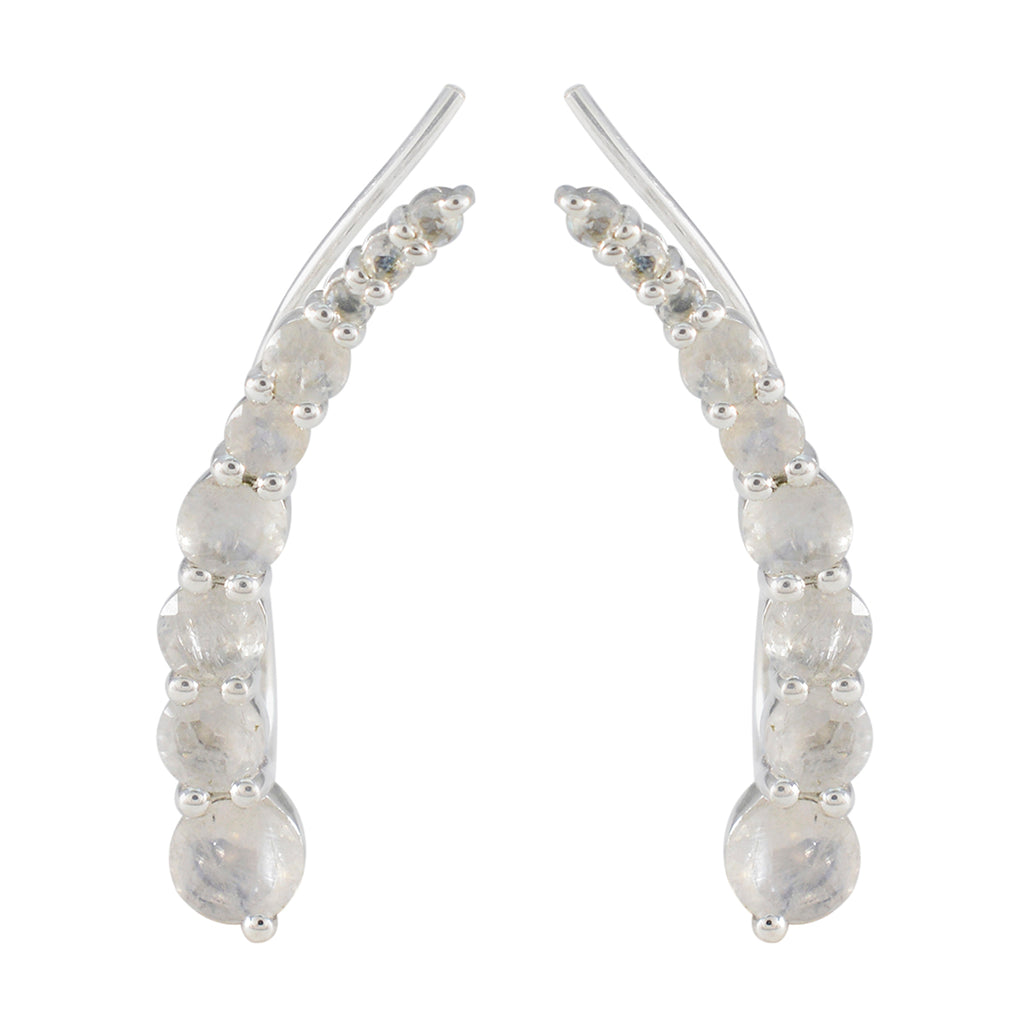 Riyo Beddable Sterling Silver Earring For Female Rainbow Moonstone Earring Bezel Setting White Earring Ear Cuff Earring