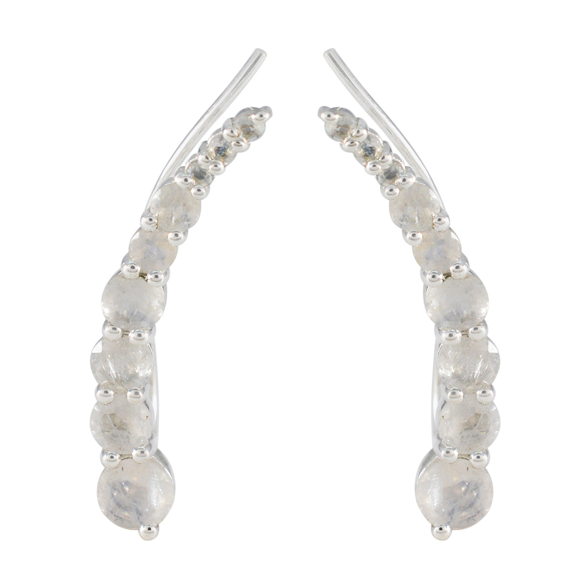 Riyo Beddable Sterling Silver Earring For Female Rainbow Moonstone Earring Bezel Setting White Earring Ear Cuff Earring