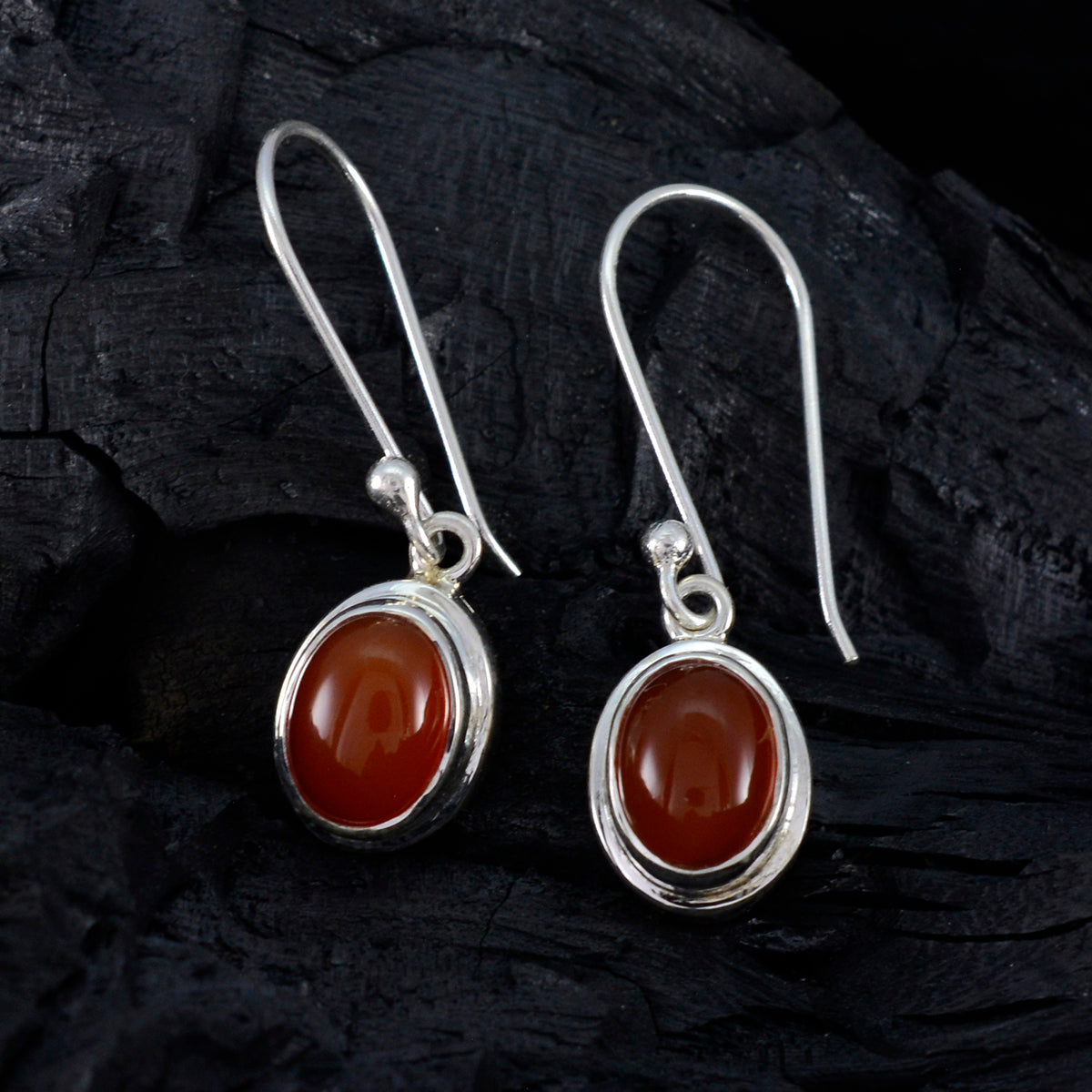 Riyo Divine 925 Sterling Silver Earring For Demoiselle Red Onyx Earring Bezel Setting Red Earring Dangle Earring