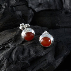 Riyo Spunky 925 Sterling Silber Ohrring für Damen, roter Onyx-Ohrring, Lünettenfassung, roter Ohrring, Ohrstecker