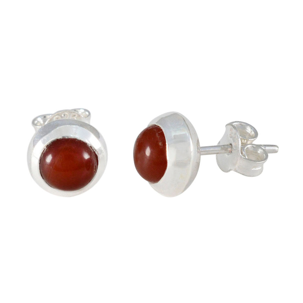 Riyo Spunky 925 Sterling Silver Earring For Lady Red Onyx Earring Bezel Setting Red Earring Stud Earring
