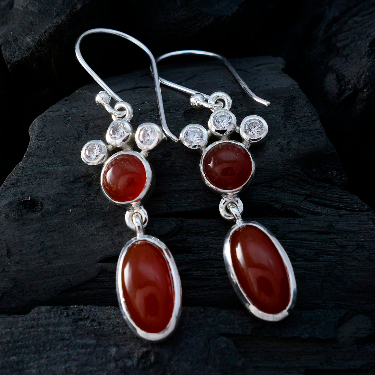 Riyo Knockout 925 Sterling Silver Earring For Demoiselle Red Onyx Earring Bezel Setting Red Earring Dangle Earring
