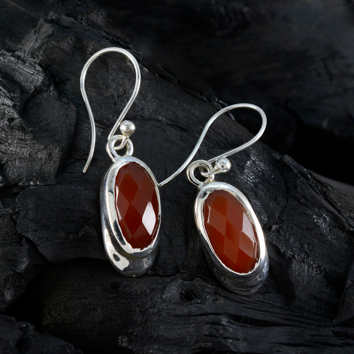 Riyo Drop-Dead Gorgeous Sterling Silver Earring For Women Red Onyx Earring Bezel Setting Red Earring Dangle Earring